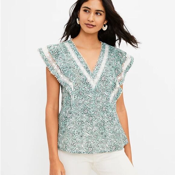 New women’s LOFT Spring Bloom Lacy Ruffle Peplum Top shirt size extra small XS - Picture 1 of 10